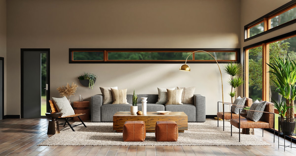 Sheer layered curtains in a modern flat